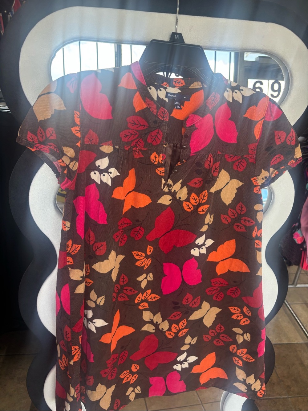 GAP Brown Short-Sleeve Butterfly Print Top - Pink & Orange & Cream